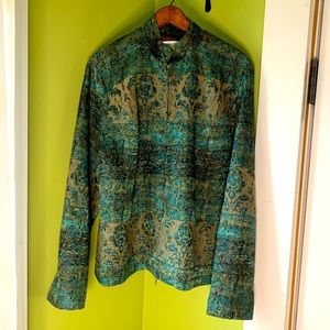 Coldwater Creek Green Blue Beige Floral Tapestry Embroidered Jacket Zippered XL